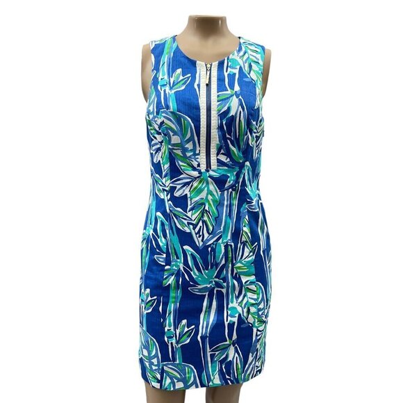 Lilly Pulitzer 'Penelope' Print Cotton Sheath Dress Blue Green Sleeveless Size 2 - Picture 2 of 14